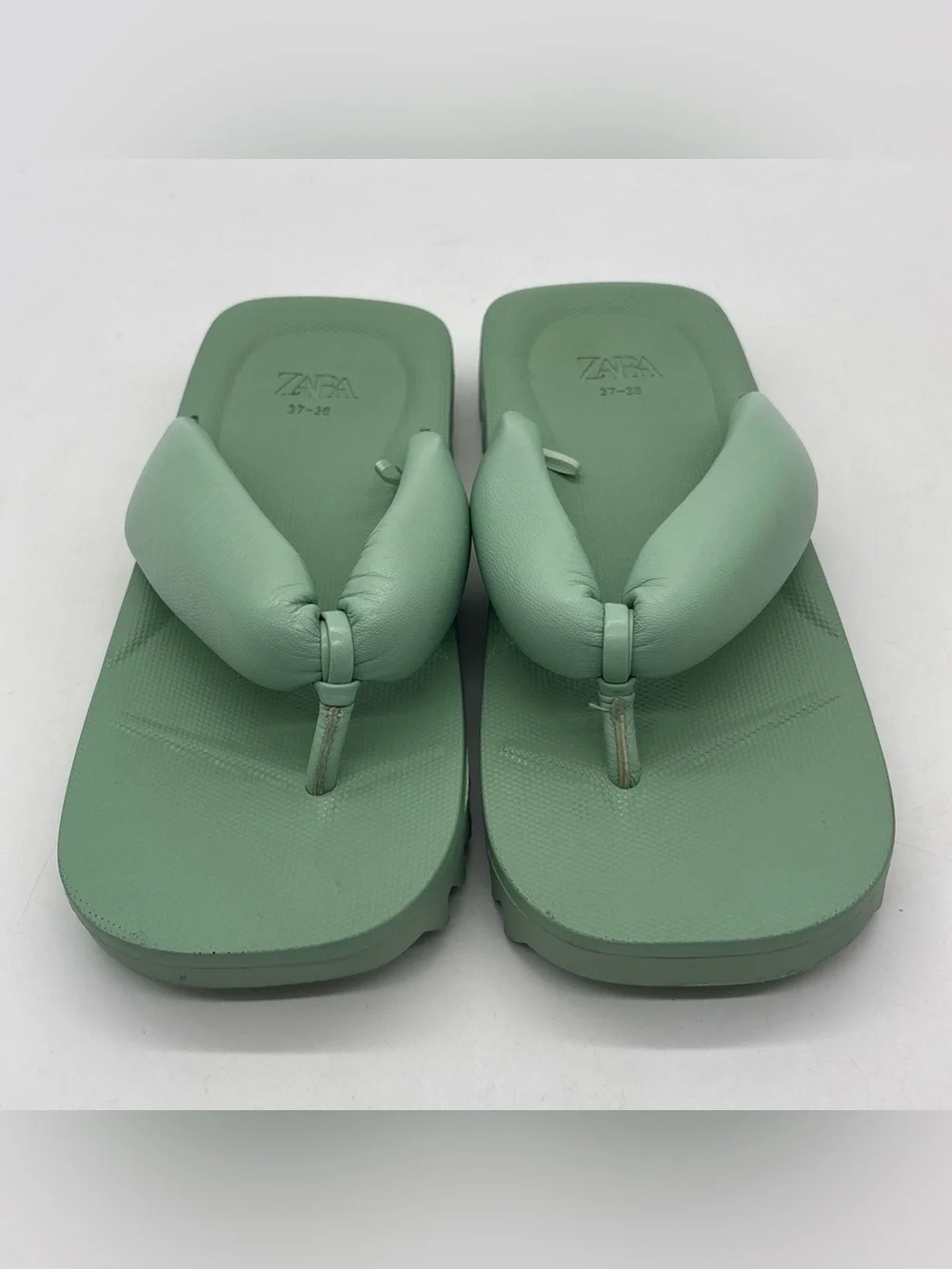 Zara Platform Sole Padded Thong Sandals Lime Green Womens Size 7 EU 37-38 - Picture 3 of 7